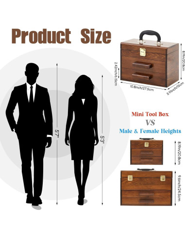 Mini caja de herramientas de madera Weysat 27.5x20.8x15 cm 2 cajones