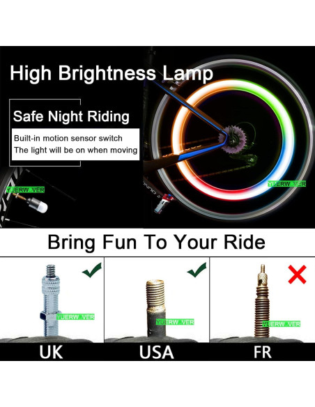 4 Luces LED de Válvula para Neumáticos YUERWOVER Coloridas
