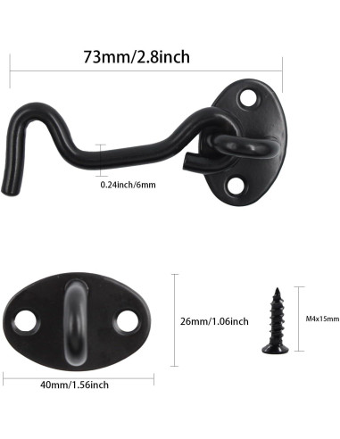 4 Ganchos y Ojos de Acero Inoxidable 75mm Negro - Bociloy