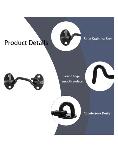 4 Ganchos y Ojos de Acero Inoxidable 75mm Negro - Bociloy