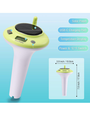 Termómetro de piscina solar Raddy PT-5 LCD impermeable