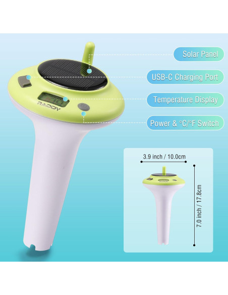Termómetro de piscina solar Raddy PT-5 LCD impermeable