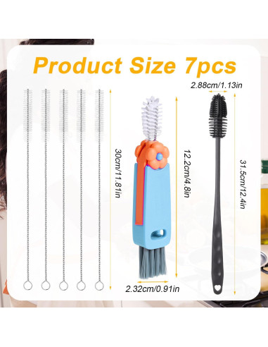 Juego de 7 cepillos limpiadores de botellas PEUTIER azul