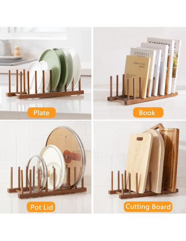 Soporte de Madera de Acacia HBlife para Platos y Tapas - 8 Ranuras