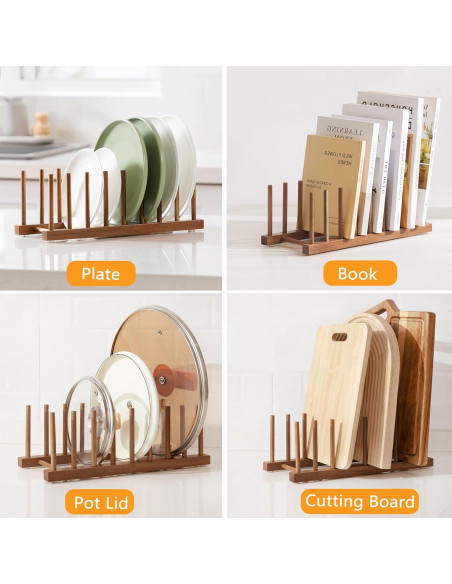 Soporte de Madera de Acacia HBlife para Platos y Tapas - 8 Ranuras Soporte de Madera de Acacia HBlife para Platos y Tapas - 8 Ranuras