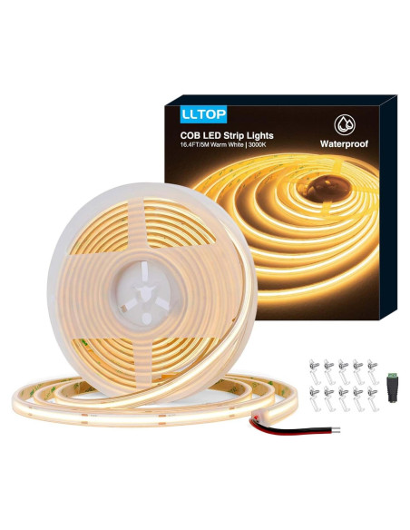Tira LED COB IP67 5m Blanco Cálido 3000K LLTOP - Alta Eficiencia