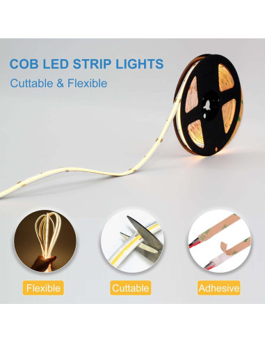 Tira LED COB IP67 5m Blanco Cálido 3000K LLTOP - Alta Eficiencia