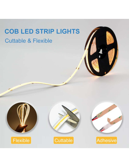 Tira LED COB IP67 5m Blanco Cálido 3000K LLTOP - Alta Eficiencia