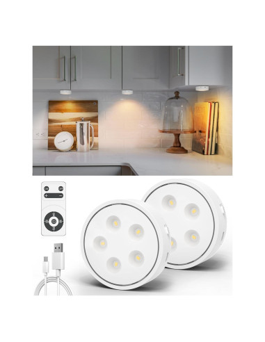 Luces Puck LED Recargables GOODEA.fun con Control Remoto 2 Pcs