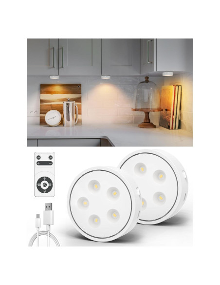 Luces Puck LED Recargables GOODEA.fun con Control Remoto 2 Pcs