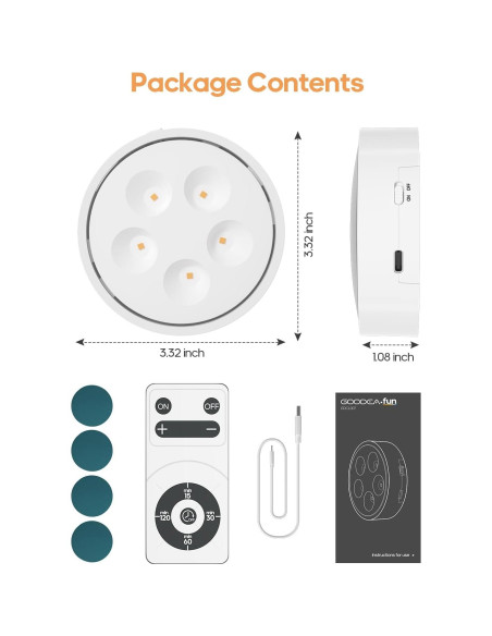 Luces Puck LED Recargables GOODEA.fun con Control Remoto 2 Pcs