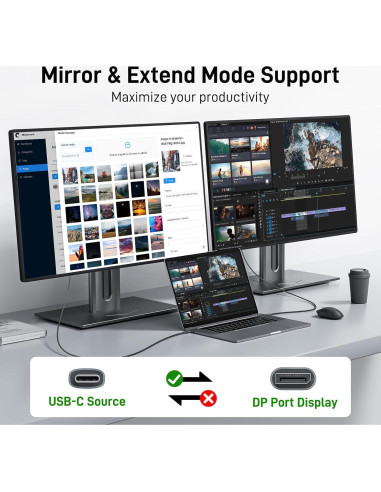 Cable USB C a DisplayPort 1m 4K@60Hz Thunderbolt 3/4/5