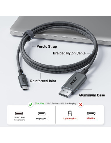 Cable USB C a DisplayPort 1m 4K@60Hz Thunderbolt 3/4/5