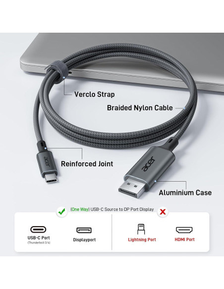 Cable USB C a DisplayPort 1m 4K@60Hz Thunderbolt 3/4/5