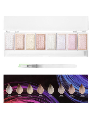 Set de Acuarelas Metálicas LIGHTWISH 8 Colores Aurora con Pincel
