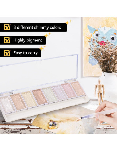 Set de Acuarelas Metálicas LIGHTWISH 8 Colores Aurora con Pincel