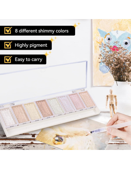 Set de Acuarelas Metálicas LIGHTWISH 8 Colores Aurora con Pincel