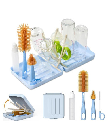 Kit de Limpieza de Botellas de Viaje VOGOGE 6 en 1 Azul