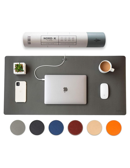 Alfombrilla de Escritorio Cuero Vegano Nordik 89x43cm Gris