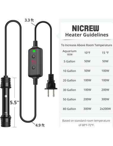 Calentador de Acuario NICREW 50W con Controlador Ajustable