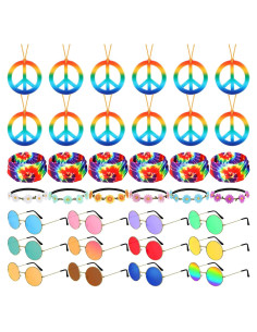 Conjunto de Disfraz Hippie 36 Pcs Kenning - Collares, Diademas y Gafas