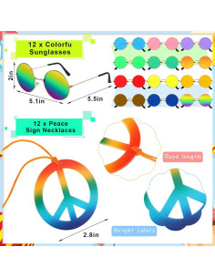 Conjunto de Disfraz Hippie 36 Pcs Kenning - Collares, Diademas y Gafas 2
