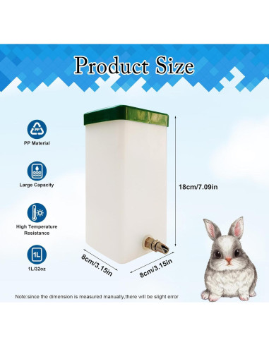 Bebedero para Conejos Cyrading 1L Acero Inoxidable Antifugas