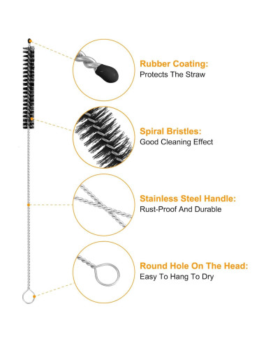 10 Cepillos de Limpieza para Pajitas uxcell - Acero Inoxidable