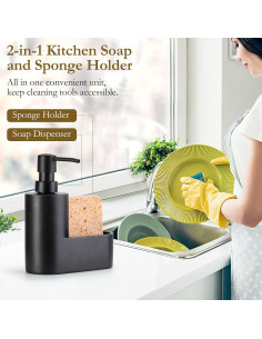 Dispensador de Jabón 2-en-1 Shinowa con Soporte para Esponja Negro 2