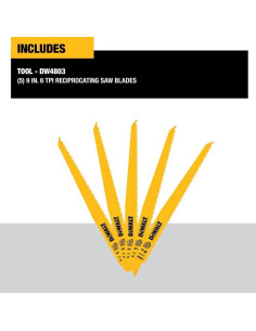 Hojas de Sierra Recíproca DEWALT DW4803 Bi-Metal 22.86 cm 6-TPI 2