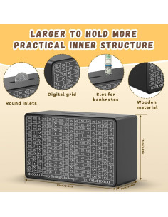 Caja de Ahorro de Dinero de Madera Gomyrod - Negra, 23x17x8 cm 2