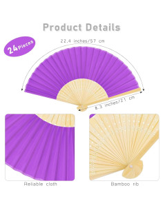 Abanicos Plegables de Seda y Bambú URATOT 24 Piezas 21 cm 2