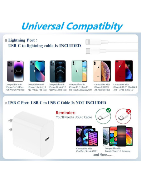 Cargador Rápido 20W USB-C con Cable Lightning 6 pies - iPhone