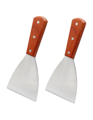2 Espátulas Raspadoras de Acero Inoxidable Rierdge con Mango de Madera