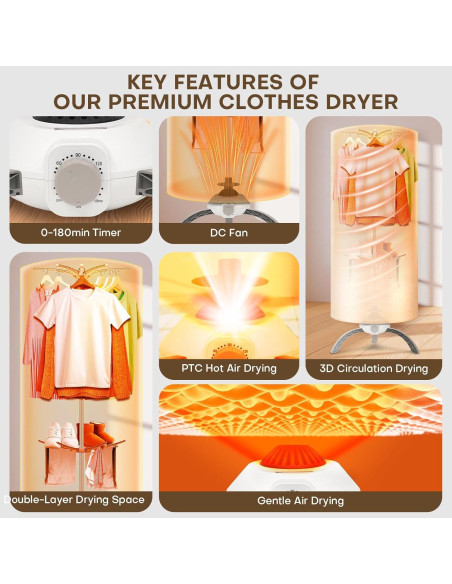 Secadora de Ropa Portátil Rolitwils GR992 900W Compacta