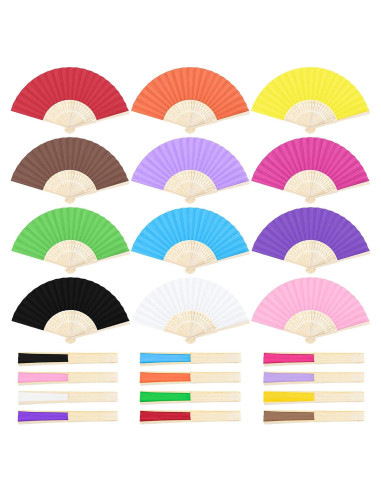 Aneco 24 Abanicos Plegables de Papel y Bambú Multicolor