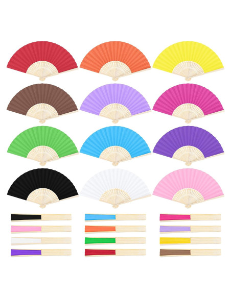 Aneco 24 Abanicos Plegables de Papel y Bambú Multicolor