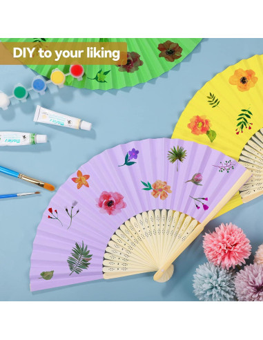 Aneco 24 Abanicos Plegables de Papel y Bambú Multicolor