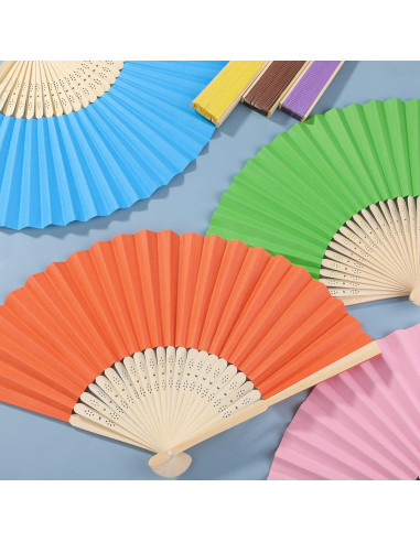 Aneco 24 Abanicos Plegables de Papel y Bambú Multicolor