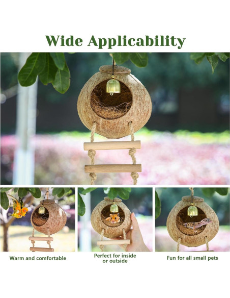 Nido de Coco Natural para Aves Briwooody con Escalera y Campana