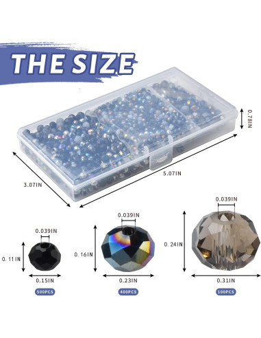 1000 Perlas de Cristal Vidrio KINGSHINE 4/6/8mm Negro