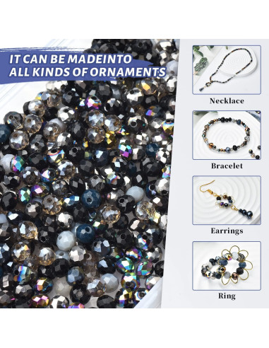 1000 Perlas de Cristal Vidrio KINGSHINE 4/6/8mm Negro