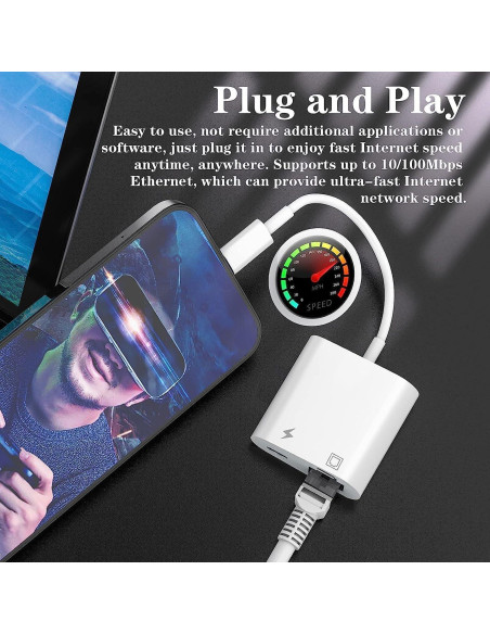 Adaptador Ethernet RJ45 a Lightning 2 en 1 esbeecables