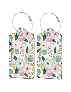 2 Etiquetas de Equipaje EOBKLAX Floral Cuero Sintético 7.3x11.6cm