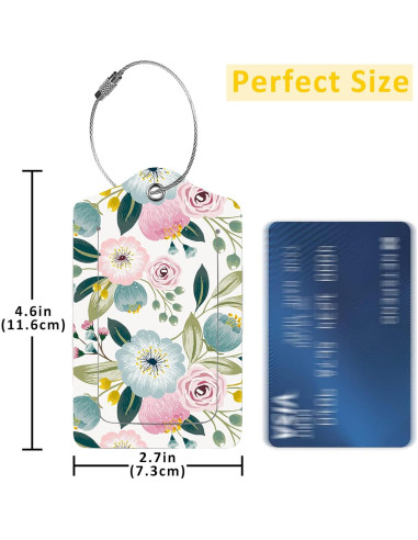 2 Etiquetas de Equipaje EOBKLAX Floral Cuero Sintético 7.3x11.6cm