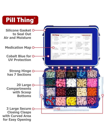 Caja de Pastillas Grande Pill Thing 20 Compartimentos Azul Cobalto
