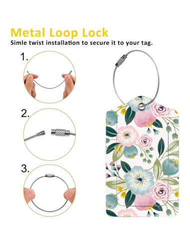 2 Etiquetas de Equipaje EOBKLAX Floral Cuero Sintético 7.3x11.6cm