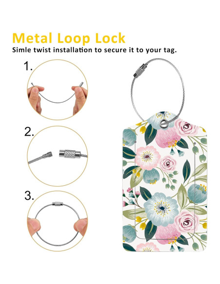 2 Etiquetas de Equipaje EOBKLAX Floral Cuero Sintético 7.3x11.6cm