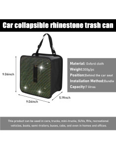 Basurero Plegable para Auto Ohleats 7L Impermeable Rhinestone 2