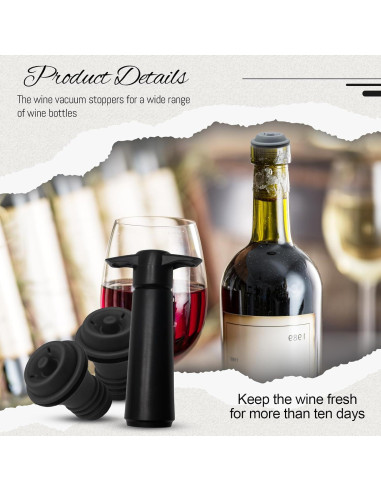 24 Tapones de Vacío para Vino Vibedor + Bomba Reutilizable